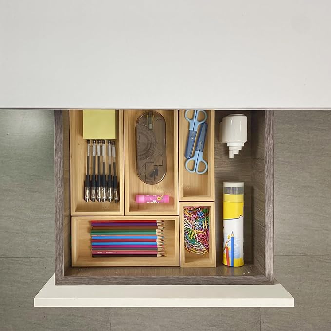 bamboo drawer organizer Set，expandable drawer dividers,wooden storage organizers,large trays for kitchen, bathroom,flatware,Tea Bag Organizer (2 X 5PCS Natural)-Ruum Studio Home