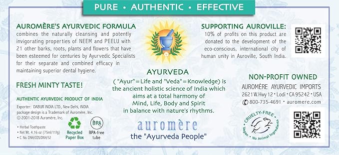 Auromere Ayurvedic Herbal Toothpaste, Fresh Mint - Vegan, Natural, Non GMO, Flouride Free, Gluten Free, with Neem & Peelu (4.16 oz), 5 Pack-Ruum Studio Home