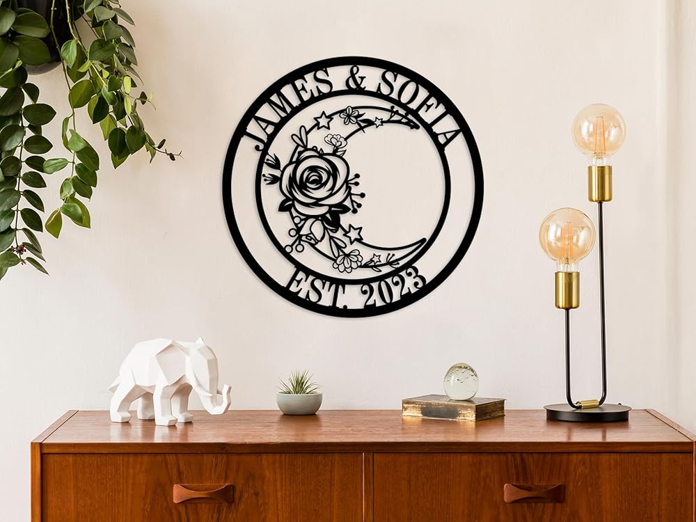 Moon Metal Floral Art Decor Black Boho Large Floral Moon and Star Phase Wall signs for Half Moon Flower Sculpture Hanging Wall Decor for Bedroom-Ruum Studio Home