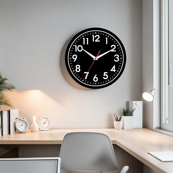 Wall Clock Black Battery Operated 10 Inch Simpel Silent Non Ticking Analog Decorative for Kitchen Bathroom Bedroom Office Living Room School Classroom(Black)-Ruum Studio Home