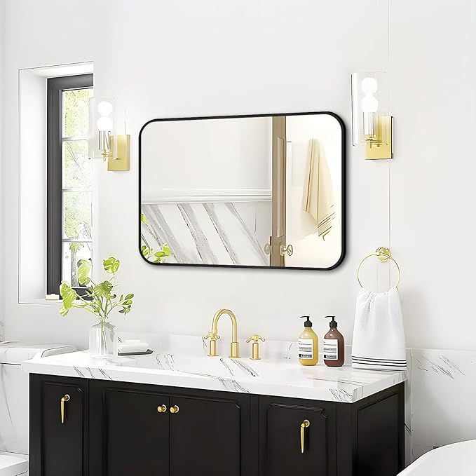 Fabuday Small Black Bathrrom Mirror for Over Sink - 16x24 Framed Rectangle Wall Mirror, Matte Metal Rectangular Vanity Mirrors for Bedroom, Living Room, Entryway, Hallway, Horizontally/Vertically-Ruum Studio Home