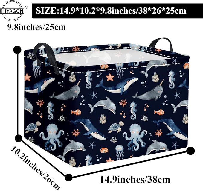 HIYAGON Rectangular Ocean Basket Kids Baby Storage Bin Toy Organizer Box for Boys Under the Sea Nursery Decor(Ocean)-Ruum Studio Home