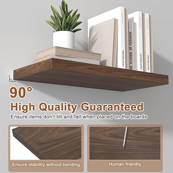 48 Inch Floating Shelf 3 Pack Large Floating Shelves for Wall No Drilling Accessories Included Deep Wall Shelves for Living Room Kitchen Farmhouse 48" W x 12" D x 1.2" Walnut-Ruum Studio Home