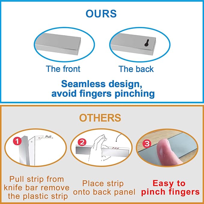 17.5" Magnetic Knife Holder for Wall with Hooks - No Drill Adhesive Mount - 304 Stainless Steel Knife Magnetic Strip-Ruum Studio Home
