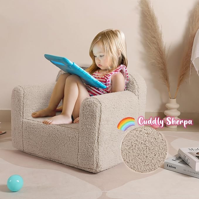 Kids Snuggly-Soft Sherpa Chair, Cuddly Toddler Foam Chair for Boys and Girls, Light Grey-Ruum Studio Home
