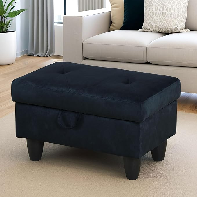 Ottoman Rectangular Storage Ottoman Bench, Flannel Footrest Stool Footstool with Lid for Living Room, Bedroom, Entryway, Brown, 28.5"x19"x17.5"-Ruum Studio Home