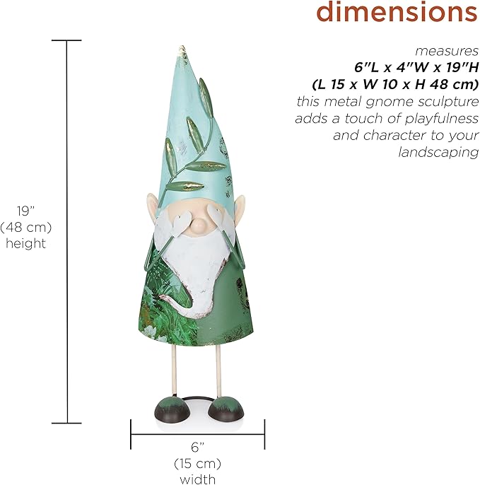 Alpine Corporation MCC798HH See No Evil Metal Gnome Decor, Whimsical Playful Décor for Patio & Garden, 19" H, Green-Ruum Studio Home