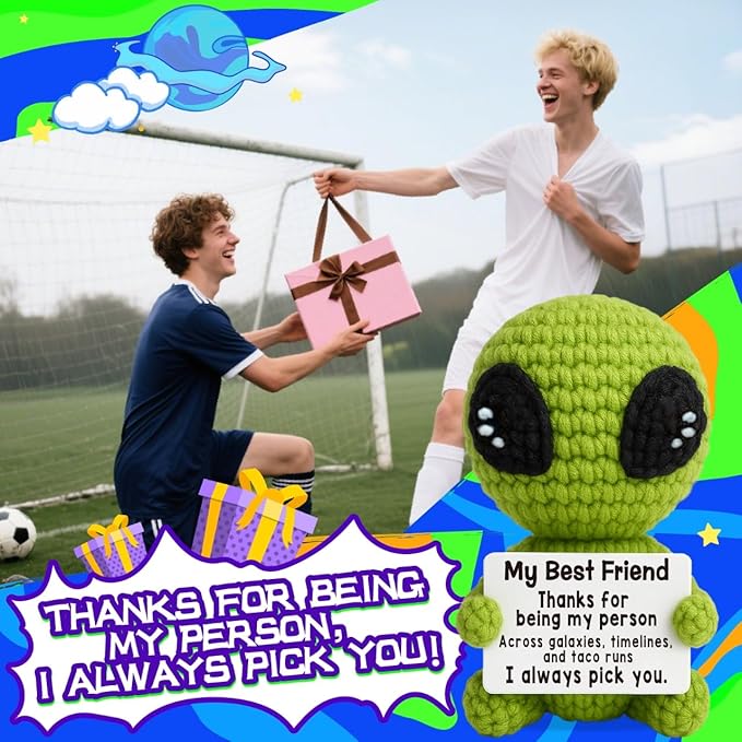 Christmas Unique Long Distance Friendship Gifts Cute Crochet Alien Plush Handmade My Person Fun Figures for Childhood Friends Besties Birthday-Ruum Studio Home