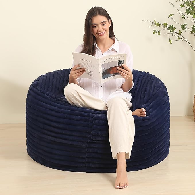 Memory Foam Bean Bag Chair for Adults/Teens, Bean Bag Sofa with Fluffy Removable Cover, for Living Room Bedroom, 3FT Blue-Ruum Studio Home