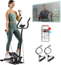 Sunny Health & Fitness 2-in-1 Sit/Stand Mini Elliptical Machine, Portable Under Desk Peddler Exerciser for Senior Home Workout, Optional Free Sunnyfit App Bluetooth Link, Handlebars or Resistance Band-Ruum Studio Home