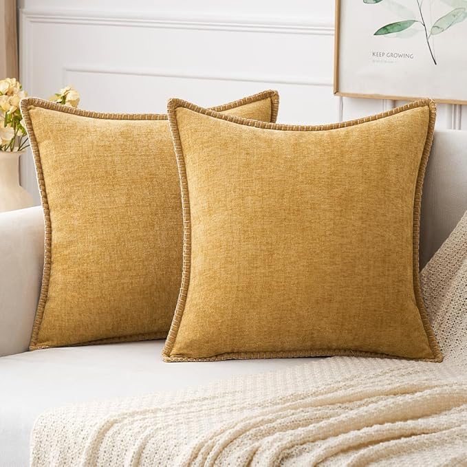 MIULEE Pack of 2 Couch Throw Pillow Covers 16x16 Inch Gold Farmhouse Decorative Pillow Covers with Stitched Edge Soft Chenille Solid Dyed Fall Pillow Covers for Sofa Bed Living Room-Ruum Studio Home