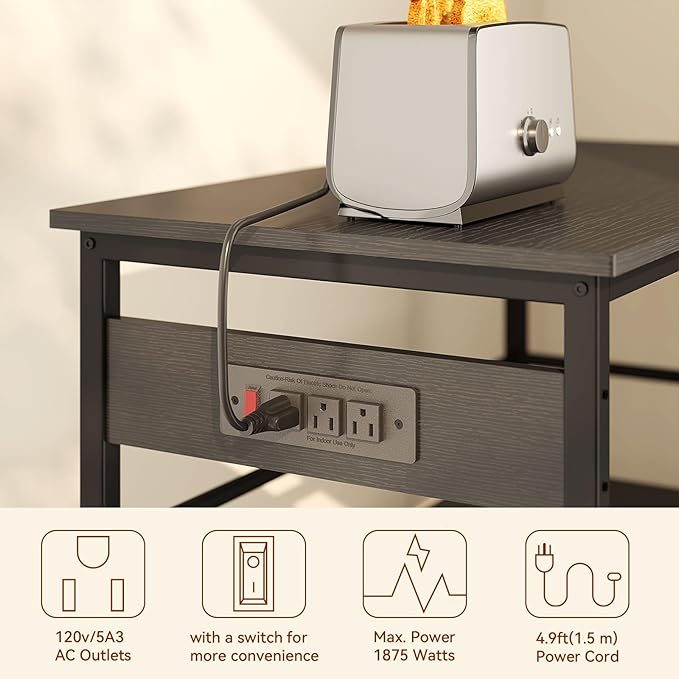 IBUYKE Kitchen Island with Storage, Bakers Rack with Power Outlet,Microwave Stand with Large Worktop,Rolling Bar Cart for Home, Outdoor, Kitchen,Black TMJ029B-Ruum Studio Home