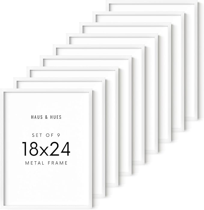 HAUS AND HUES 18x24 White Metal Picture Frames - Features Premium Aluminum, Vertical & Horizontal Hang, Shatterproof Plexiglass - Ideal for Home, Room, Office (18x24 in, White, Set of 9)-Ruum Studio Home