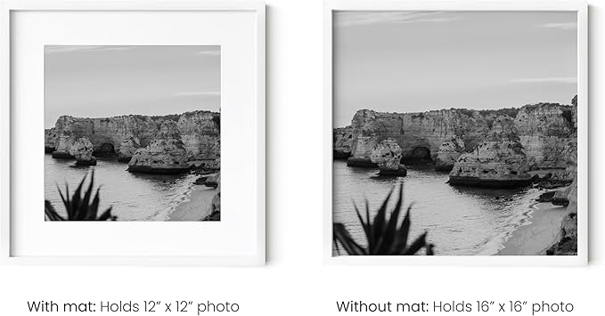 HAUS AND HUES 16x16 White Metal Picture Frames Matted to 12x12 - Features Premium Aluminum & Hanging Hardware, Shatterproof Plexiglass - Ideal for Home, Room, Office (16x16 in, White, Set of 3)-Ruum Studio Home