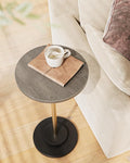 Masupu Drink Table, Round Side Table for Small Spaces, Pedestal Side Table, Small End Table with Metal Base, for Living Room, Bedroom, Bathroom, Grey-Ruum Studio Home