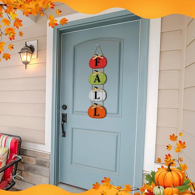 Fall Decorations for Home Fall Pumpkin Door Sign, Rustic Farmhouse Thanksgiving Wall Decorations Wooden Hanging Signs for Porch Yard Seasonal Autumn Home Decor-Ruum Studio Home