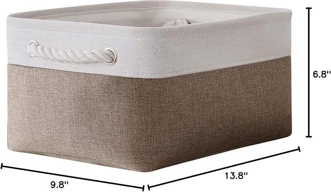 TheWarmHome Storage Basket for Shelves - 1 Pack 14x10x6.7 inch Collapsible Storage Bins Storage Boxes for Organizing for Laundry Closet Gift Cloth Nursery (Whiet & Khaki)-Ruum Studio Home