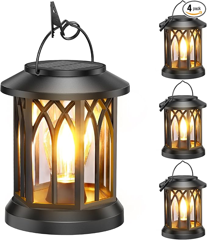 WdtPro Solar Lanterns Outdoor Hanging 4 Pack, Upgraded Bright Waterproof Lantern for Outside, Over 12Hrs Powered Lights for Garden, Yard, Patio Decor (Warm Light)-Ruum Studio Home