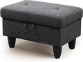 Ottoman Rectangular Storage Ottoman Bench, Flannel Footrest Stool Footstool with Lid for Living Room, Bedroom, Entryway, Black Gray, 28.5"x19"x17.5"-Ruum Studio Home