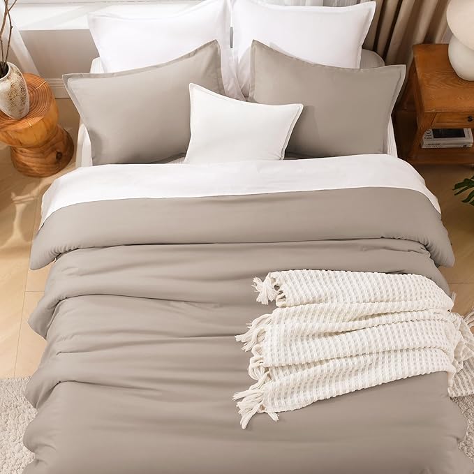 Litanika Light Coffee Comforter King Size, 3 Pieces Lightweight Solid Bedding Comforter Set, All Season Fluffy Bed Set (104x90In Comforter & 2 Pillowcases)-Ruum Studio Home