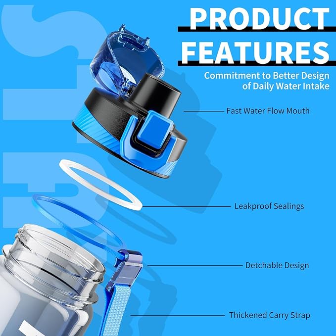 Water Bottle, 32 oz Motivational Water Bottles with Time Marker-Tritan & BPA Free, Sports Water Bottle with Time to Drink & Strap, Wide Mouth, Leakproof -Gift for Christmas Gym Fitness & Outdoor-Ruum Studio Home