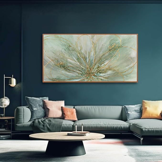 Framed Canvas Prints Gold Line Poster Abstract Wall Ar Green Pictures Wall Decor 29"x 58" Modern Artwork Large Wall Decorations for Living Room Home-Ruum Studio Home