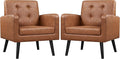Yaheetech Mid-Century Accent Chairs, PU Leather Modern Upholstered Living Room Chair, Cozy Armchair Button Tufted Back and Wood Legs for Bedroom/Office/Cafe, Retro Brown 2 PCS-Ruum Studio Home