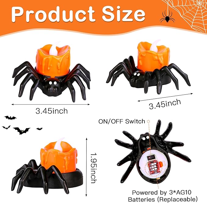 6 Pack Halloween Flameless Candles Battery Operated LED Spider Tealight Candles for Halloween Home Decorations, Light Up Halloween Decorations Indoor for Table Party Office Fireplace Halloween Gifts-Ruum Studio Home