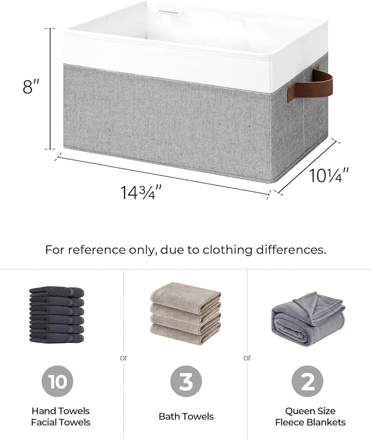 StorageWorks Storage Baskets for Shelves, Foldable Fabric Closet Storage Bins with Handles, Fabric Storage Bins Clothes Organizer, Gray and White, 3-Pack, Large-Ruum Studio Home