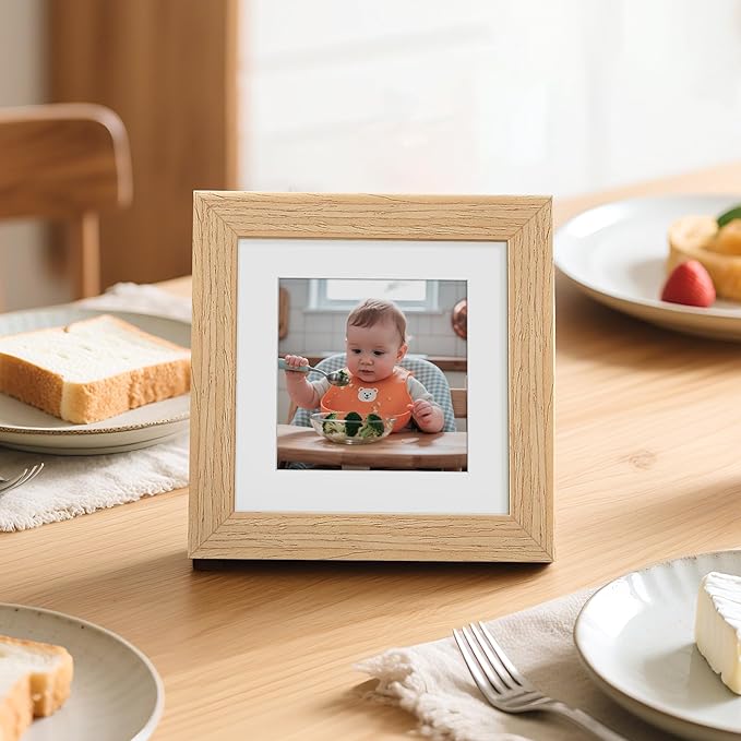 upsimples 4x4 Picture Frame, Natural Solid Wooden Picture Frames, Display 3x3 with Mat or 4 x 4 Without Mat, Wall or Tabletop, 1 Pack, Natural-Ruum Studio Home