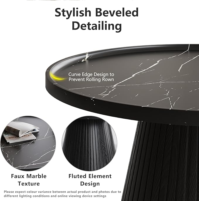 win2win Nesting Coffee Table Set of 2, Modern Coffee Table with Marble Veneer, Fluted Round Tea Table and End Table Set, Minimalist Center Tables for Living Room, Office, Black-Ruum Studio Home