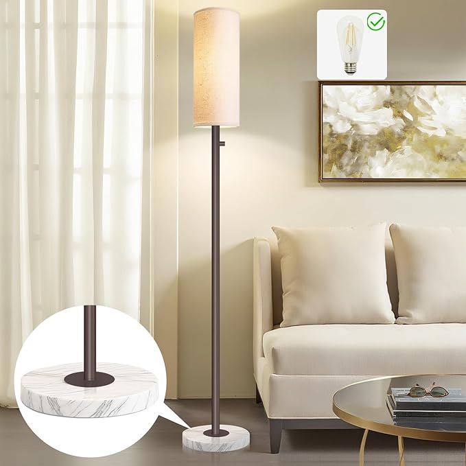 Dimmable Gold Floor Lamp for Living Room,Modern Standing Lamp with Marble Base,LED Bulb Included,Floor Lamps for Bedroom, Living Room,Office,Reading and Nursery(Brown Floor Lamp)-Ruum Studio Home