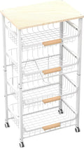 5-Layer Fruit Basket Kitchen Food Storage Organizer and Storage Rack, Stackable Storage cart with Desktop, Pull-Out Hollow Metal Storage Basket, Wheeled Sorting Rack Spice Rack-Ruum Studio Home