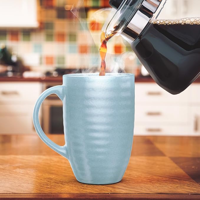 Set of 4 Oversized 20oz Tall Ceramic Latte Coffee Mugs, Gift Set for Cococa, Tea and More. With Large Handles; Dishwasher and Microwave Safe. (Blue)-Ruum Studio Home