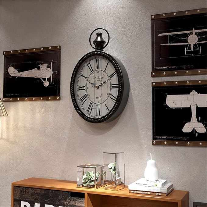 Menterry Small Retro Oval Wall Clock, Antique Old Design, Black Vintage Style, Battery Operated Silent Decor Wall Clocks for Kitchen,Bedroom,Farmhouse,Bathroom (11.2" H x 6.7" W)-Ruum Studio Home