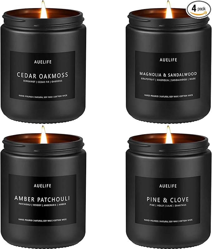 Scented Candles Set | Gifts for Men - 4 Pack Men Candle Set, Masculine Candle, Soy Candles for Home Scented, Gift for Dad Fathers Day -Scent of Cedar Oakmoss/Pine&Clove/Patchouli/Sandalwood-Ruum Studio Home