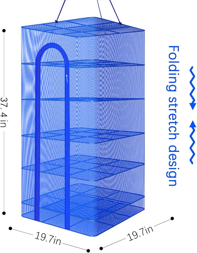 Hwayslon Hanging Drying Net Foldable Drying Rack Net Dryer 19.7"x19.7"x37.4" 6 Layer Folding Fish Mesh Collapsible Dry Net with Zippers for Fish Vegetables Drying Seeds Fruit Herb-Ruum Studio Home
