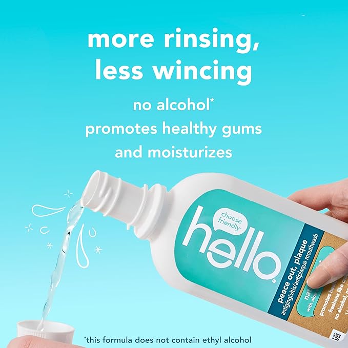 Hello Peace Out Plaque, Antigingivitis Alcohol Free Mouthwash, Natural Mint with Aloe Vera and Coconut Oil, Fluoride Free, Vegan, SLS Free and Gluten Free, 16 Ounce (Pack of 3)-Ruum Studio Home
