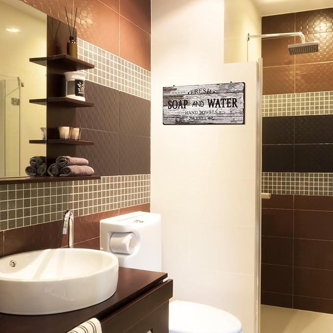 Jetec Farmhouse Bathroom Decor, Fresh Soap and Water Sign Vintage Bathroom Wood Plaque Rustic Wall Decor for Wall Art Decoration Restroom(Novel)-Ruum Studio Home