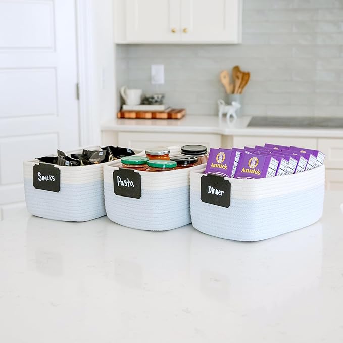 NaturalCozy 13.5”x8.5”x5.5” Rectangle Storage Baskets for Shelves 3 Pack | Cotton Rope Woven Small Baskets for Organizing | Small Storage Bins for Nursery, Bathroom, Closet, Shelf, Decorative-Ruum Studio Home