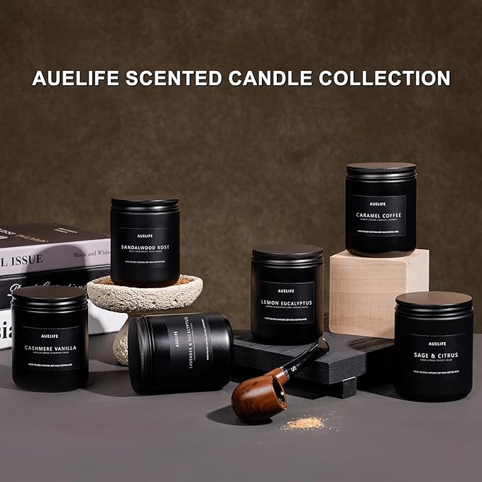 Scented Candles Set | Candle Gifts for Men - Masculine Candle, Soy Candles for Home Scented - 4 Pack Aromatherapy Gift for Dad Fathers Day- Scent of Teakwood & Mahogany/Whiskey Tobacco/Rum & Oak/Cedar-Ruum Studio Home