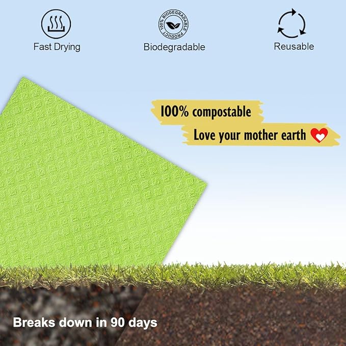 Swedish Dishcloths for Kitchen | 10 Pack Cellulose Sponge Dish Cloths Washable | Non-Scratch Reusable Towels Rags Ultra-Absorbent Cleaning Cloths Quick Drying-Ruum Studio Home
