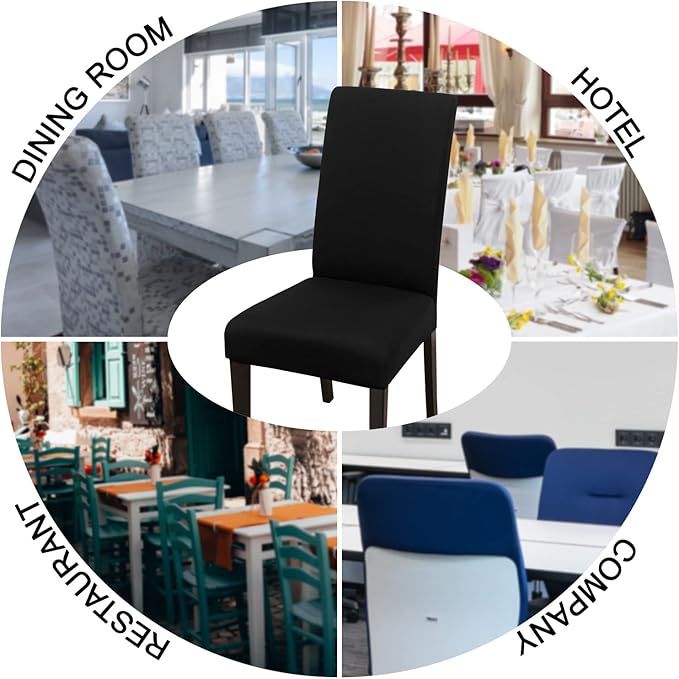 JQinHome Dining Chair Covers Dining Room Chair Slipcovers, High Stretch Removable Washable Parsons Chair Slipcover for Home Party Hotel Wedding Ceremony (Black)