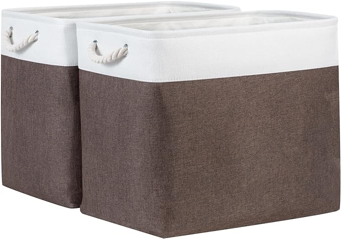 Bidtakay Baskets for Organizing Set of 2 Extra Large Fabric Storage Bins 17x12x15 in Collapsible Laundry Baskets Blanket Basket with Soft Handles Rustic Decorative Stair Basket Dog Toy Bins-Ruum Studio Home
