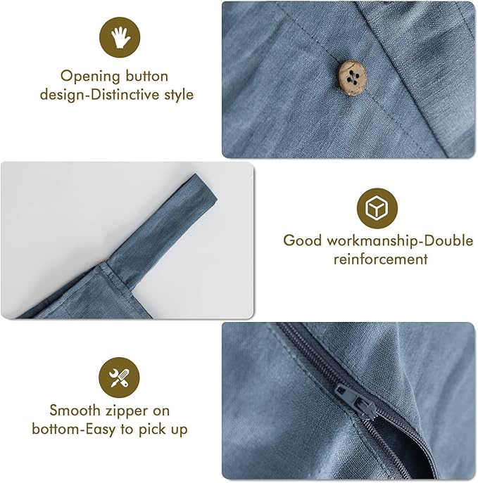 Linen Hanging Laundry Bag, 100% Linen Over The Door Laundry Hamper with Buttons and Zipper, Space Saving Door Hampers for Laundry Dirty Clothes Home Travel, Navy Blue-Ruum Studio Home