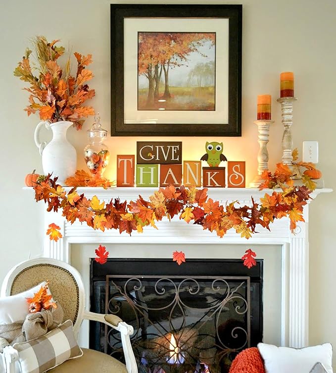 Lvydec 2 Pack Fall Maple Garland - 5.9ft/Strand Artificial Fall Foliage Garlands Assorted Color Leaves Autumn Decor for Home Wedding Halloween Thanksgiving Party-Ruum Studio Home
