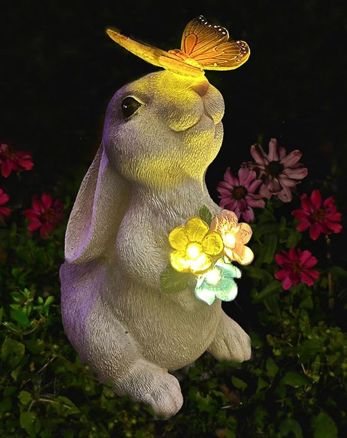 YODY Solar Garden Statues Outdoor Decor- Yard Decorations for Patio, Balcony, Backyard, Lawn Ornaments - Rabbit Figurines with LED Light- Unique Birthday House Warming Gifts for Women, Mom, Grandma-Ruum Studio Home