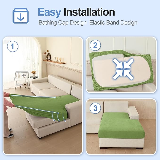 Chaise Cushion Cover for Sectional Sofa, Softer Chenille Sofa Cover for L Shaped Couch (Left or Right Facing), Stretch Chaise Couch Slipcover (Only 1 Piece, Green)-Ruum Studio Home