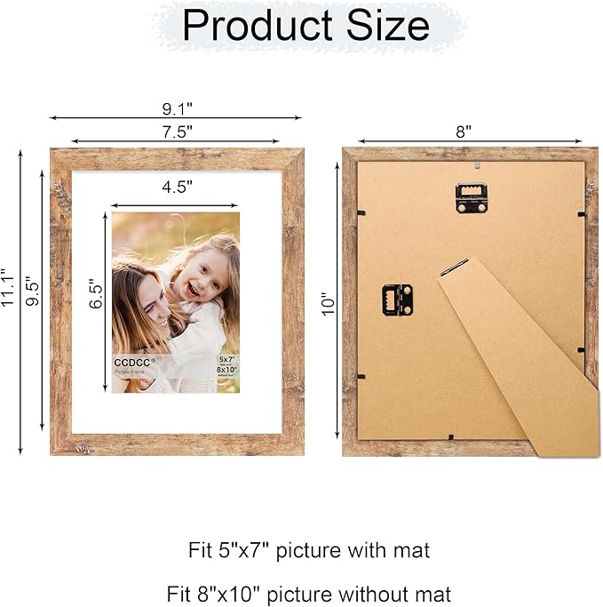 8x10 Picture Frame Set of 4, 8 x 10 Wood Photo Frames with Mat for 5x7, Natural Wooden Frame with Real Glass Cover for Wall and Tabletop Display,Brown-Ruum Studio Home