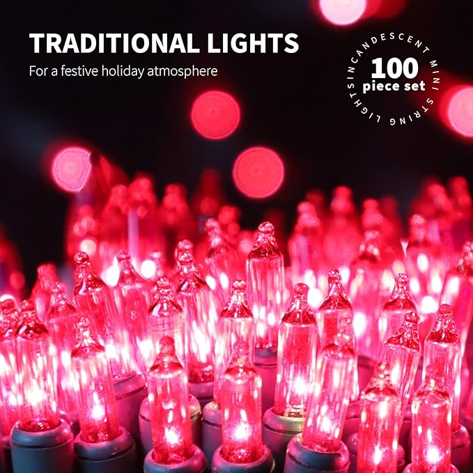 100LIGHTS PINK Extra-Bright With End Connectors Christmas Decorative Lights 5.98m UL Certified Mini String Light Set Waterproof for Home Garden Holiday Christmas Tree Party Patio Decor Wedding-Ruum Studio Home